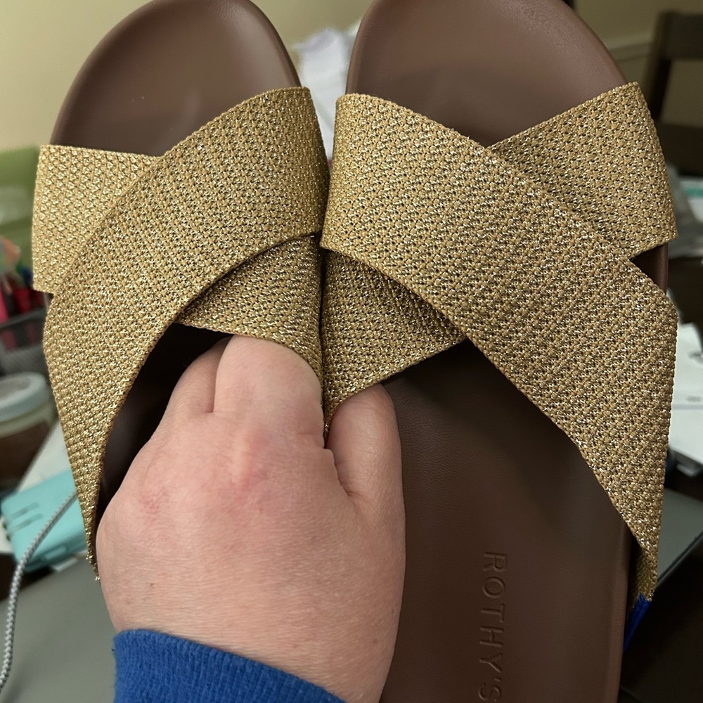Rothy's Metallic Gold Crisscross Slides